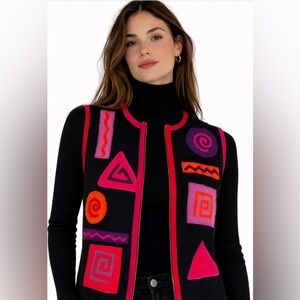 Vintage Marisa Christina Womens Large Multicolor Texture Patchwork Wool Vest Y2K